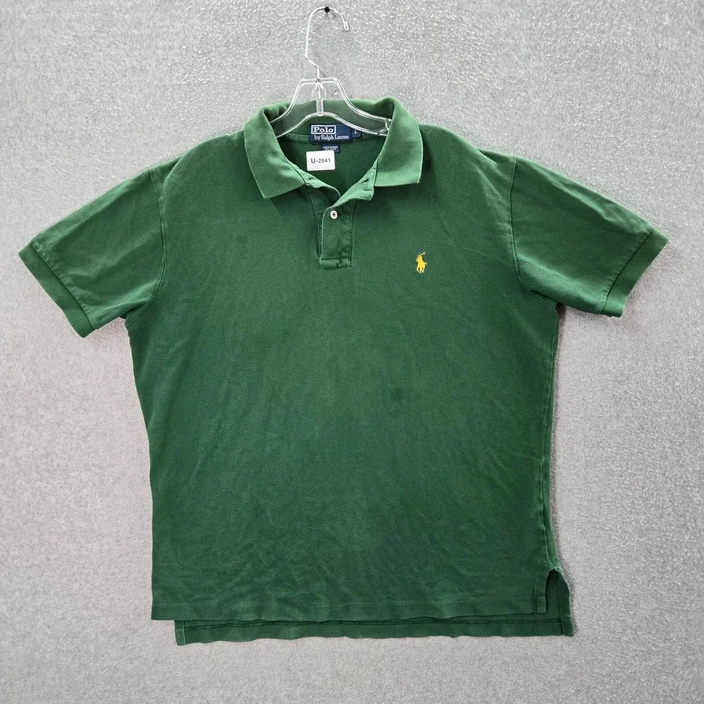 Polo Ralph Lauren Men Polo Shirt Large Green Logo Embroidered Short Sleeve READ